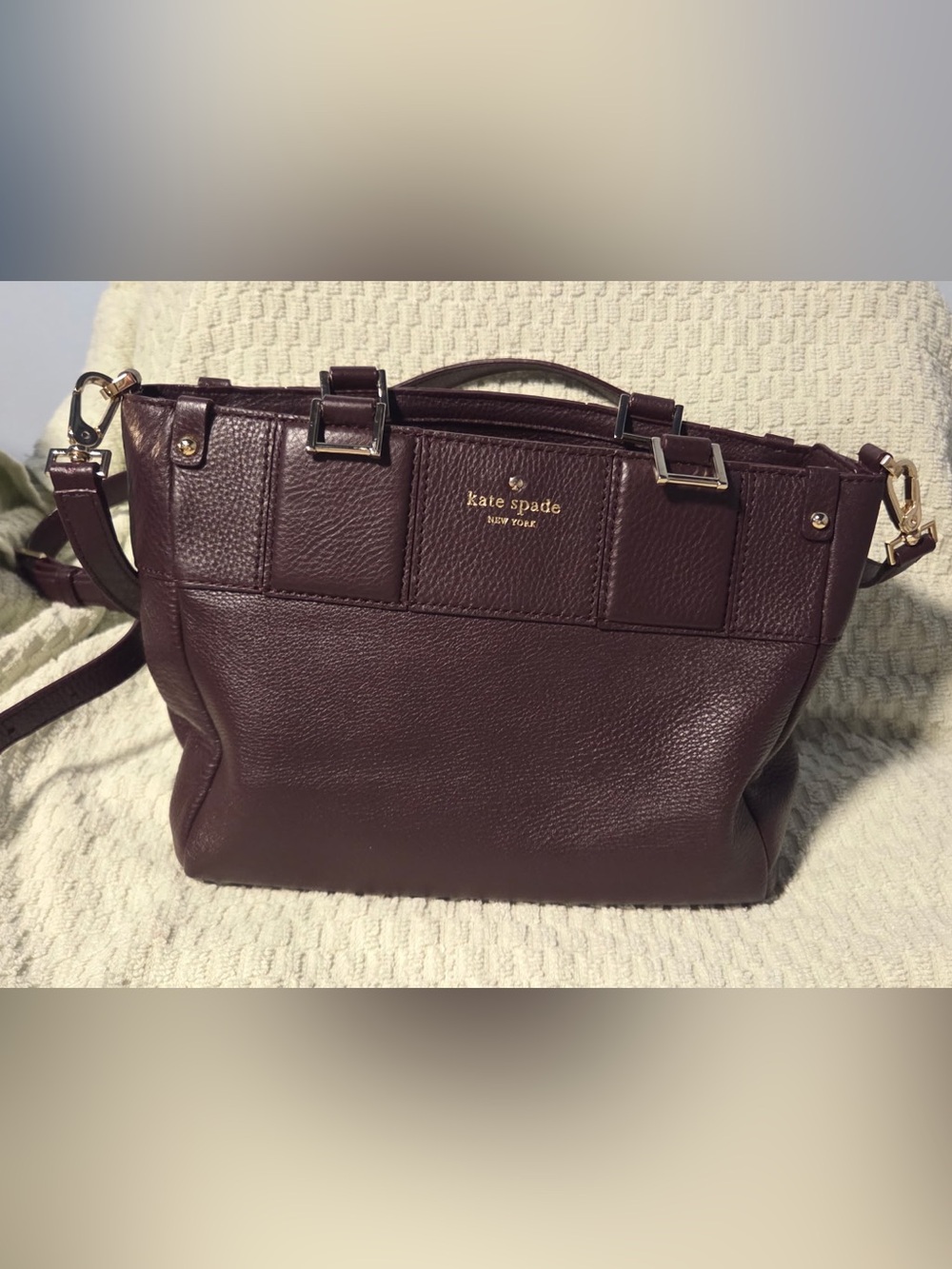 kate spade Pebbled Leather Satchel in Burgundy